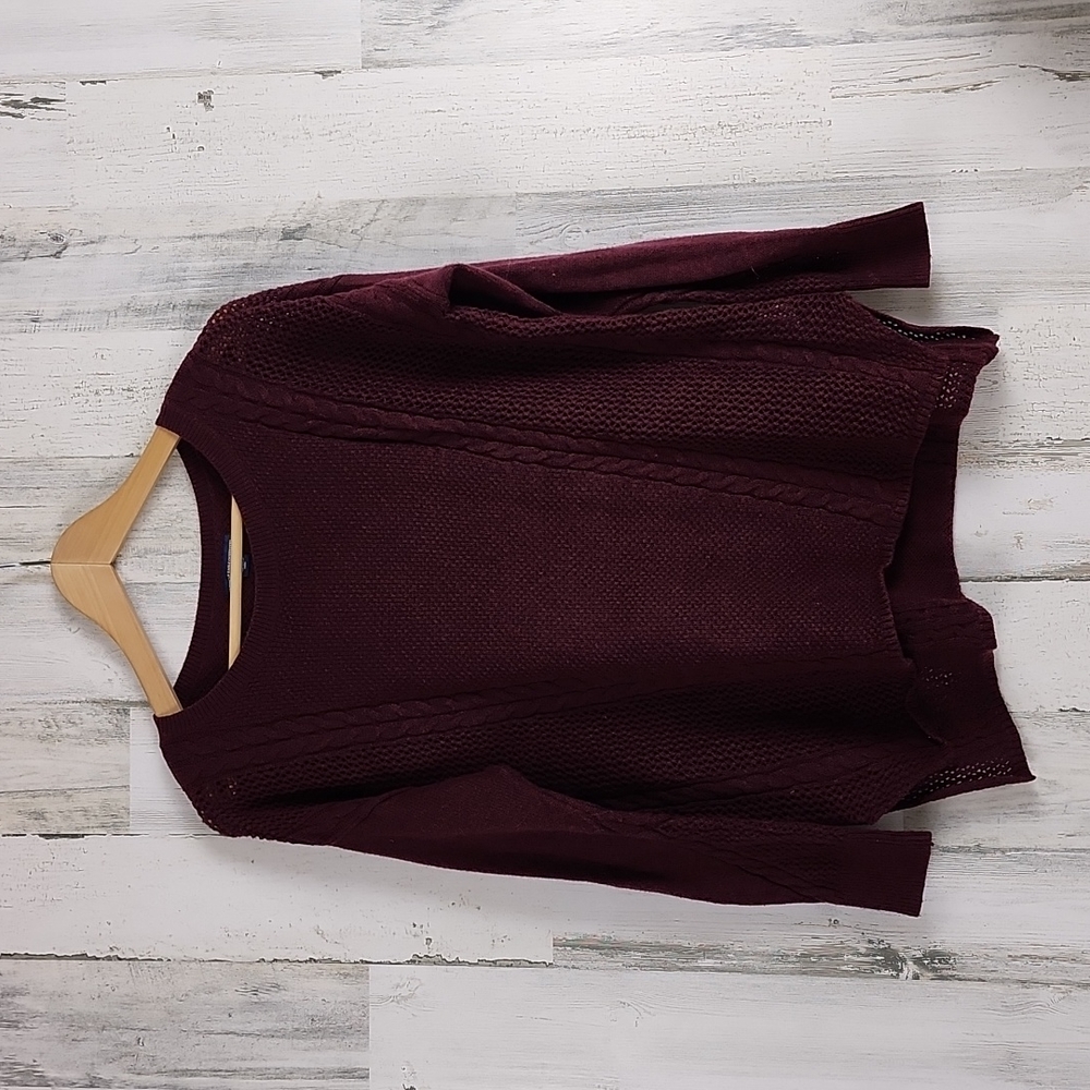American Eagle Outfitters burgandy multi weave cable knit sweater Size Small